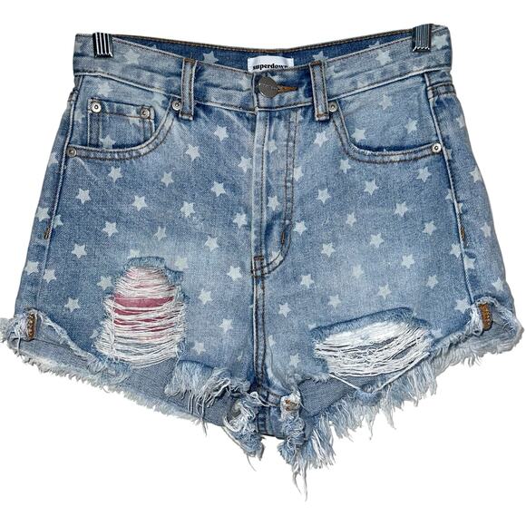 Superdown Kenzie Star Print Cut Off Denim Shorts Size 25 - Picture 1 of 16